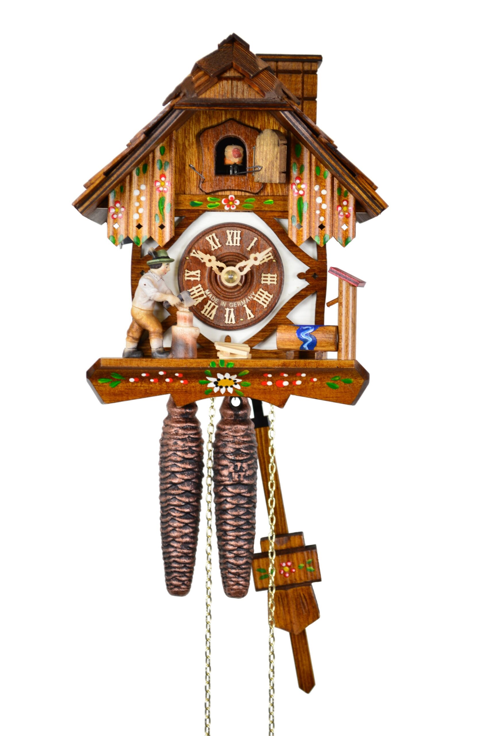 Kuckucksuhr Fachwerkhaus mit Holzhacker