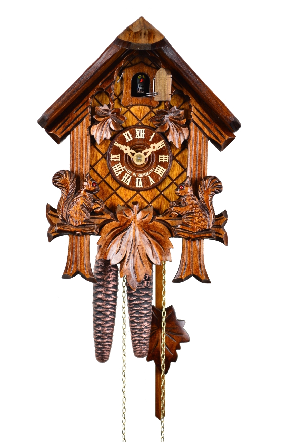 Kuckucksuhr Haus, 3-Laub und Eichhörnchen