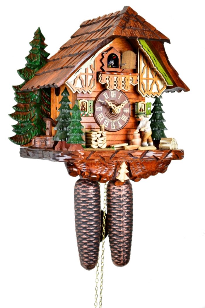 Kuckucksuhr Chalet Weihnachtsbäume, Holzhacker – Bild 4