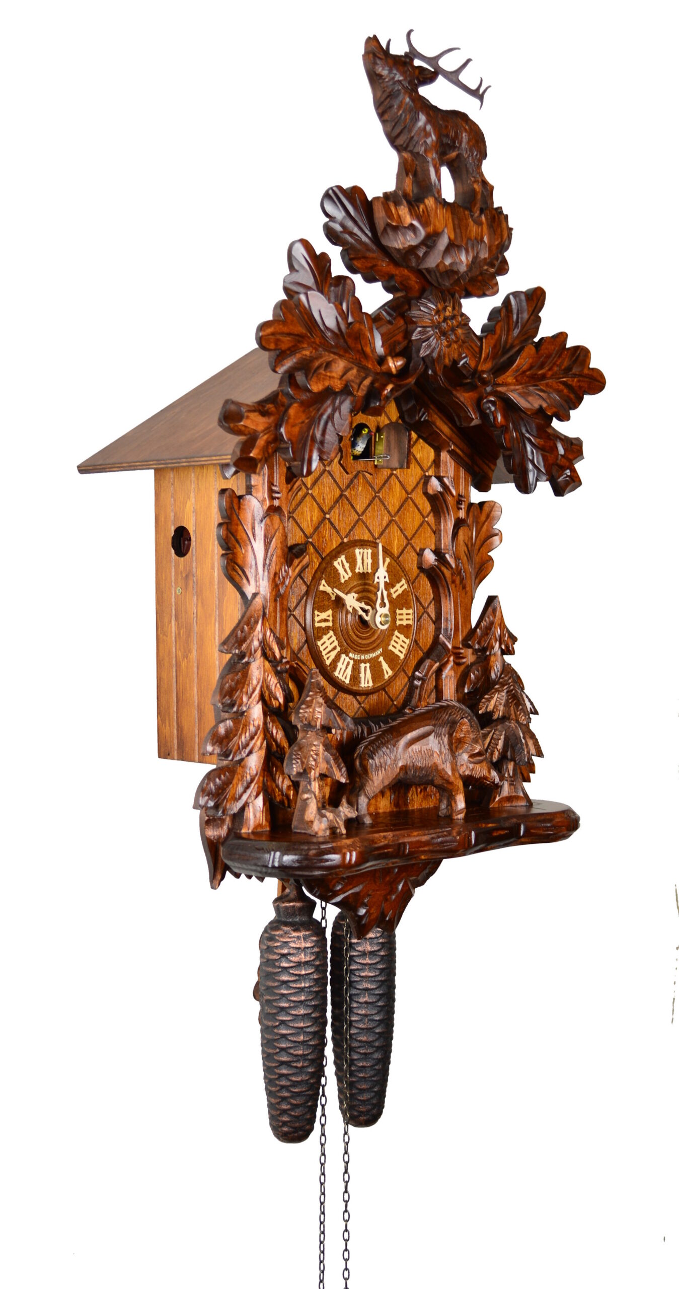 Kuckucksuhr Schnitzerei Hirsch & Eber – Bild 4