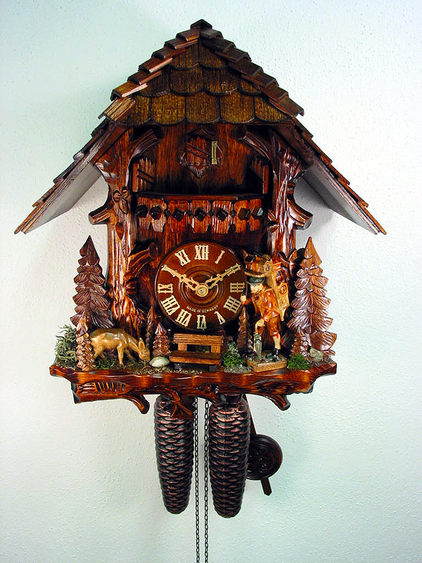 Kuckucksuhr Chalet mit Reh und Uhrenträger