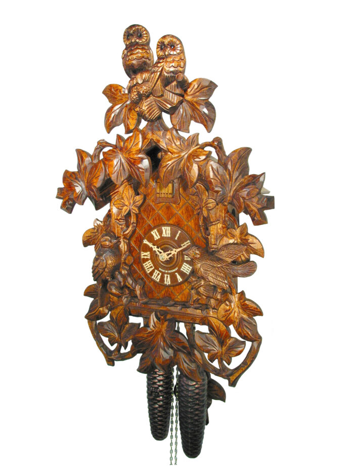 Kuckucksuhr Eulenpaar & Ranken – Bild 3