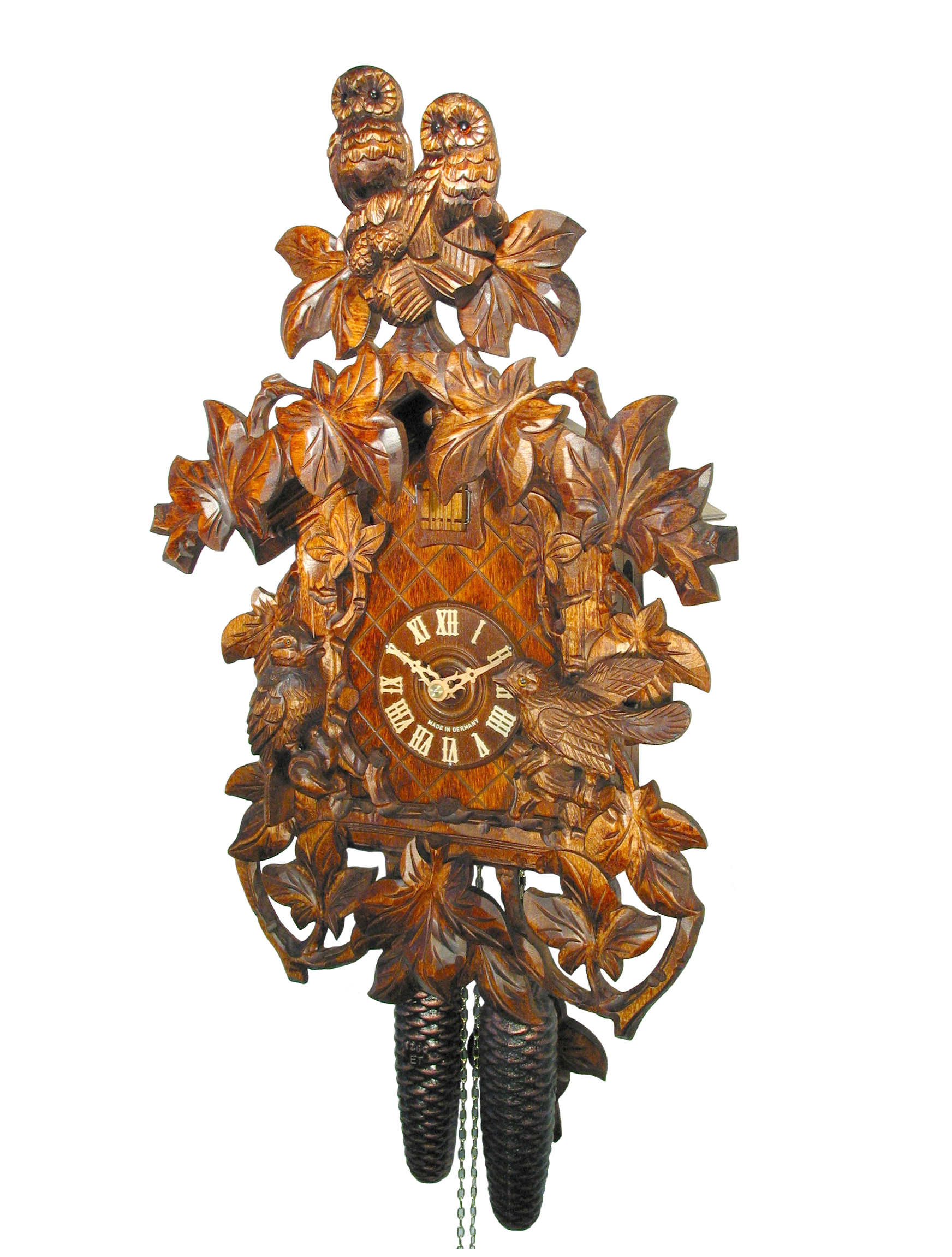 Kuckucksuhr Eulenpaar & Ranken – Bild 3