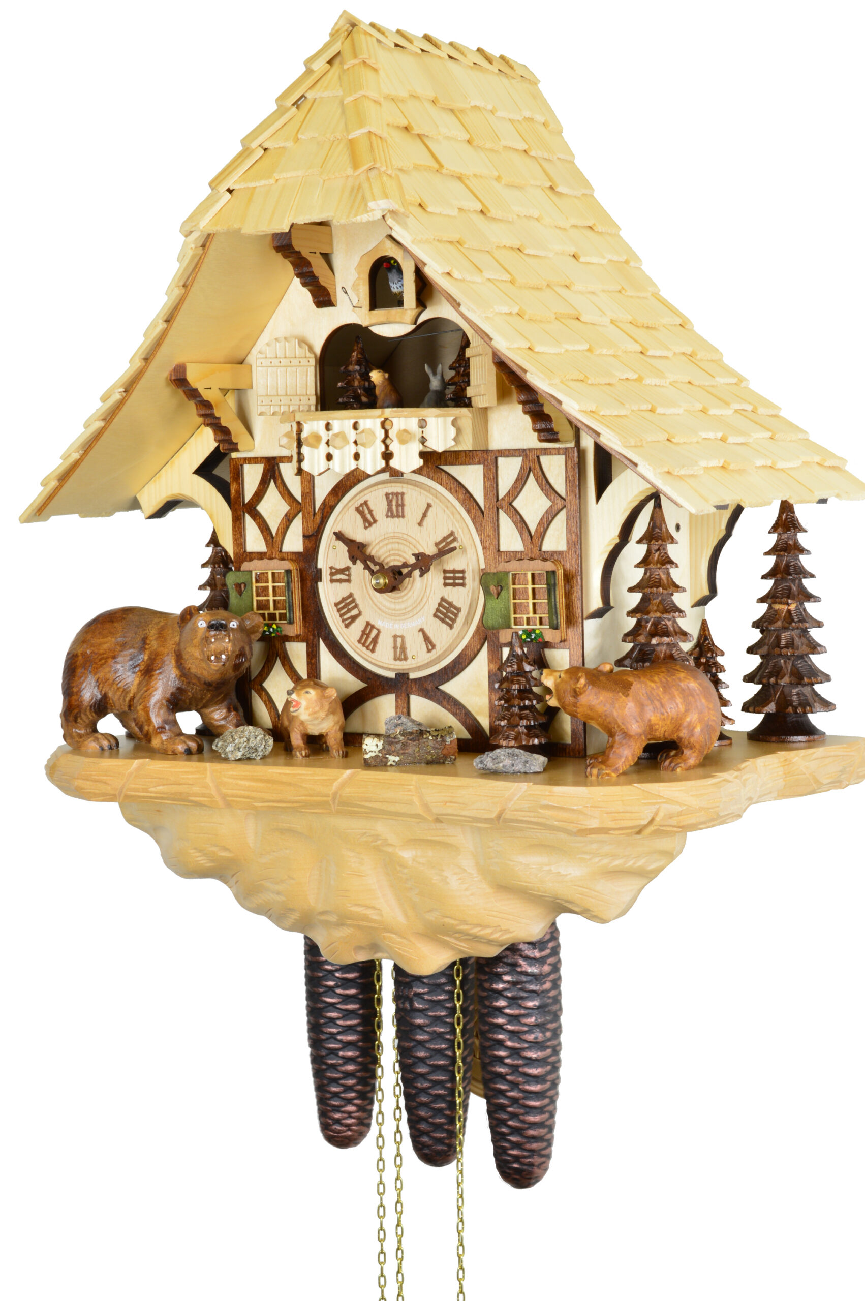 Kuckucksuhr Chalet Musik Hirsch und Bären – Bild 3