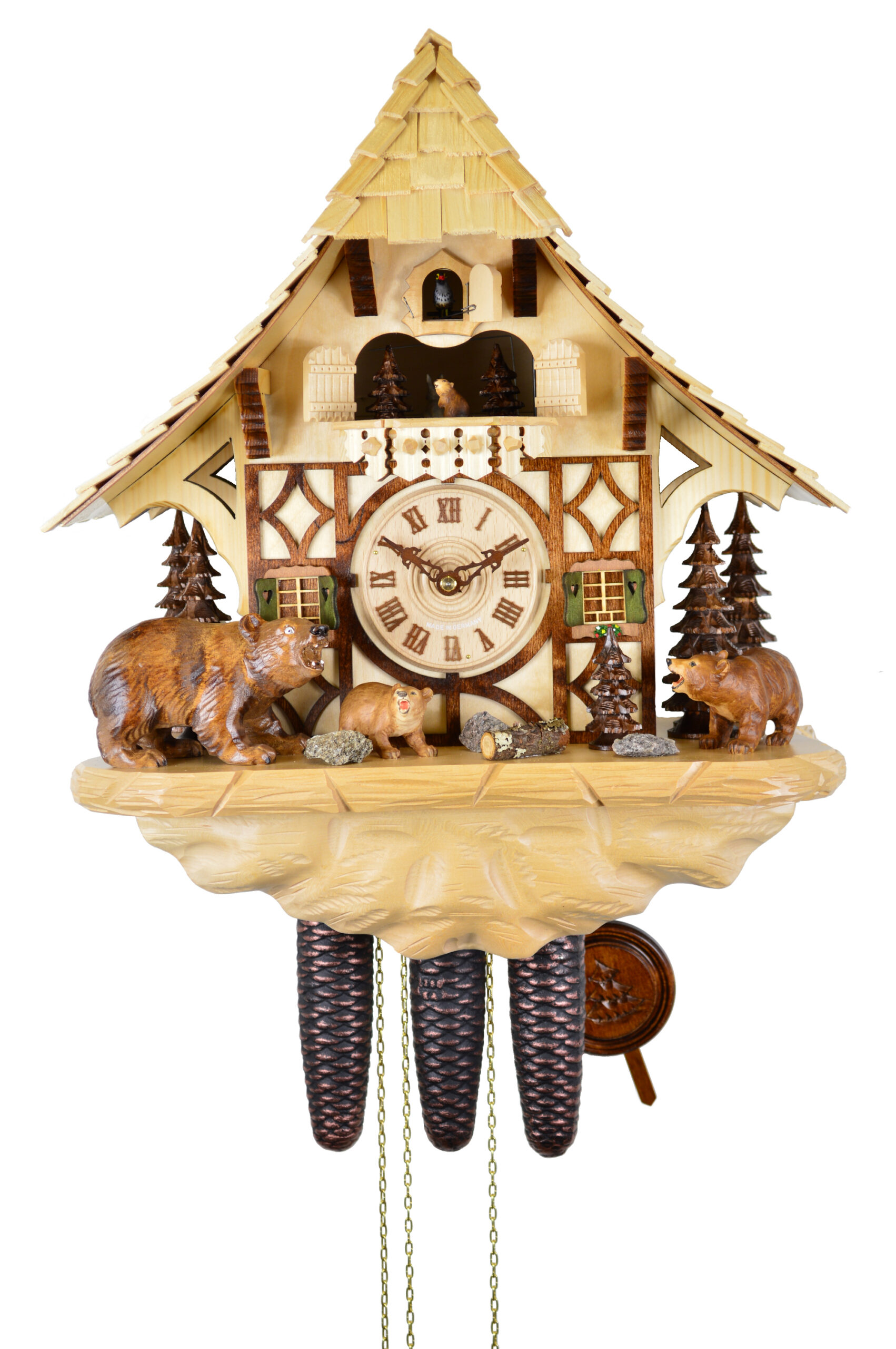 Kuckucksuhr Chalet Musik Hirsch und Bären