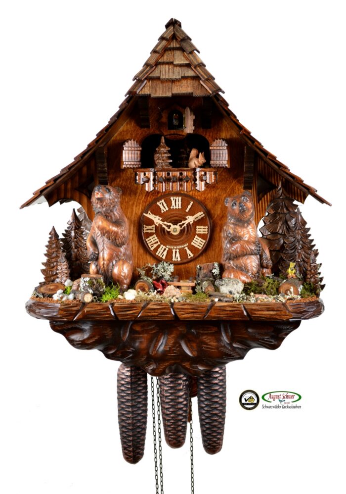 Kuckucksuhr Spitzdach-Haus mit Bären