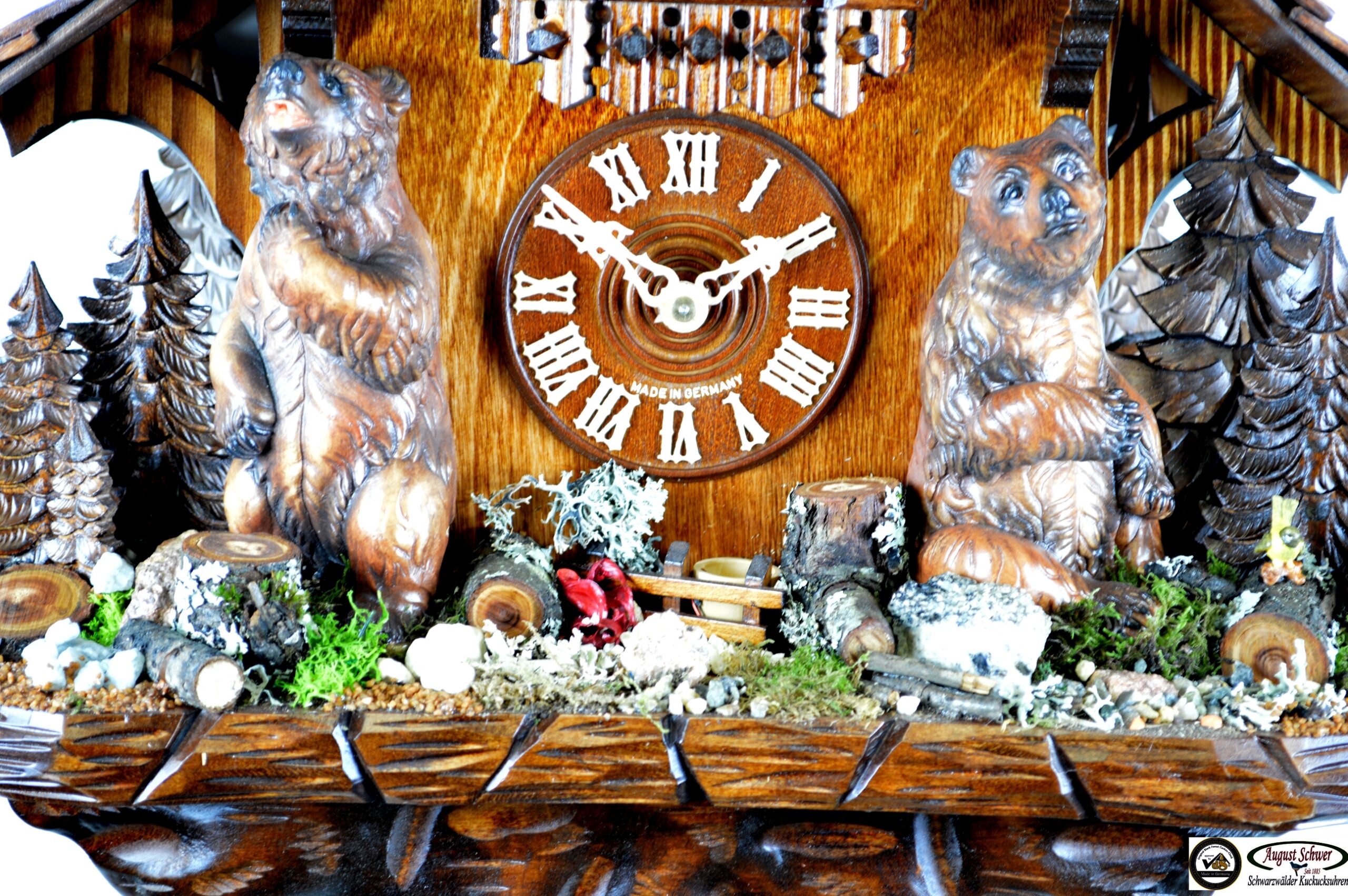 Kuckucksuhr Spitzdach-Haus mit Bären – Bild 4