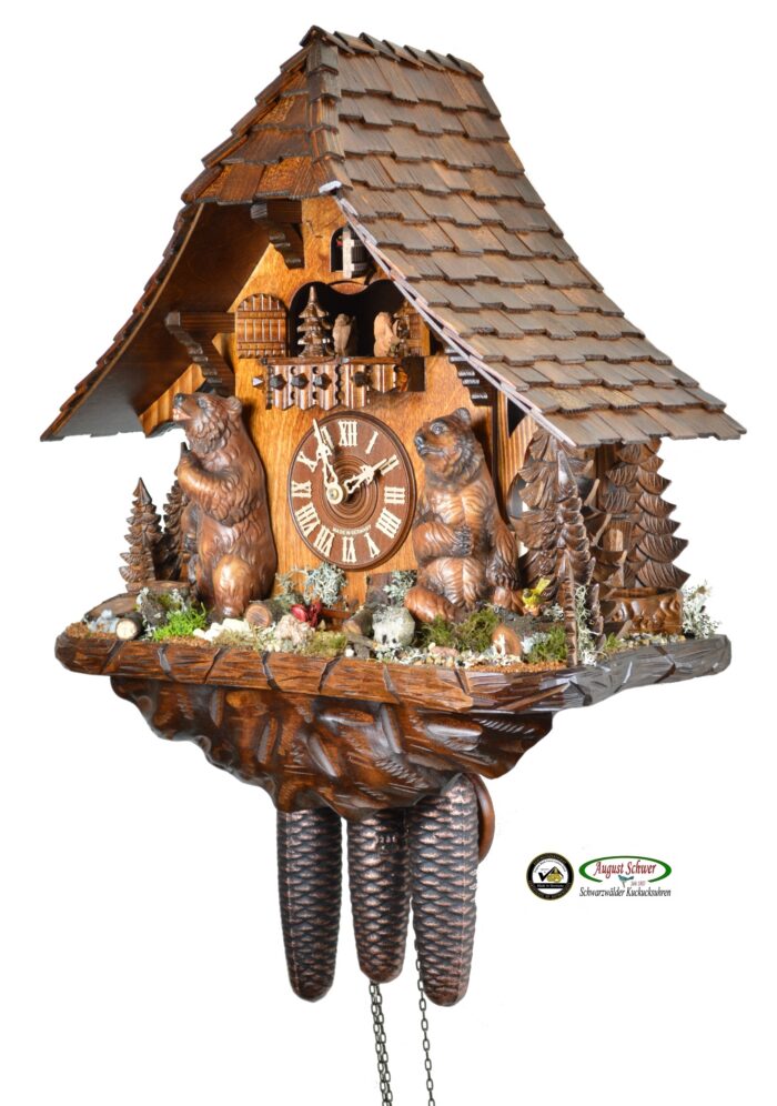 Kuckucksuhr Spitzdach-Haus mit Bären – Bild 3