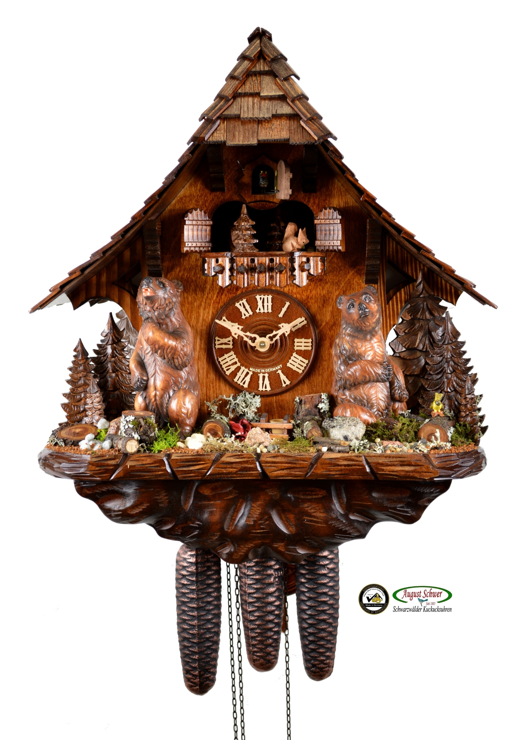 Kuckucksuhr Spitzdach-Haus mit Bären