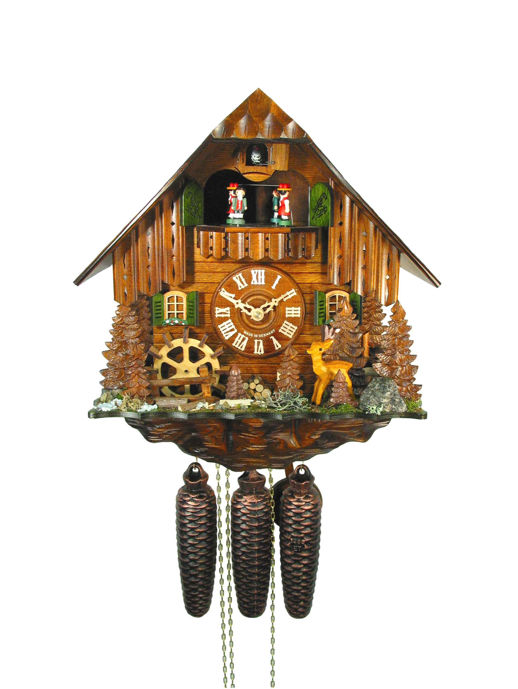8-Tag Kuckucksuhr Chalet Musik: Schwarzwaldhof mit Rehbock