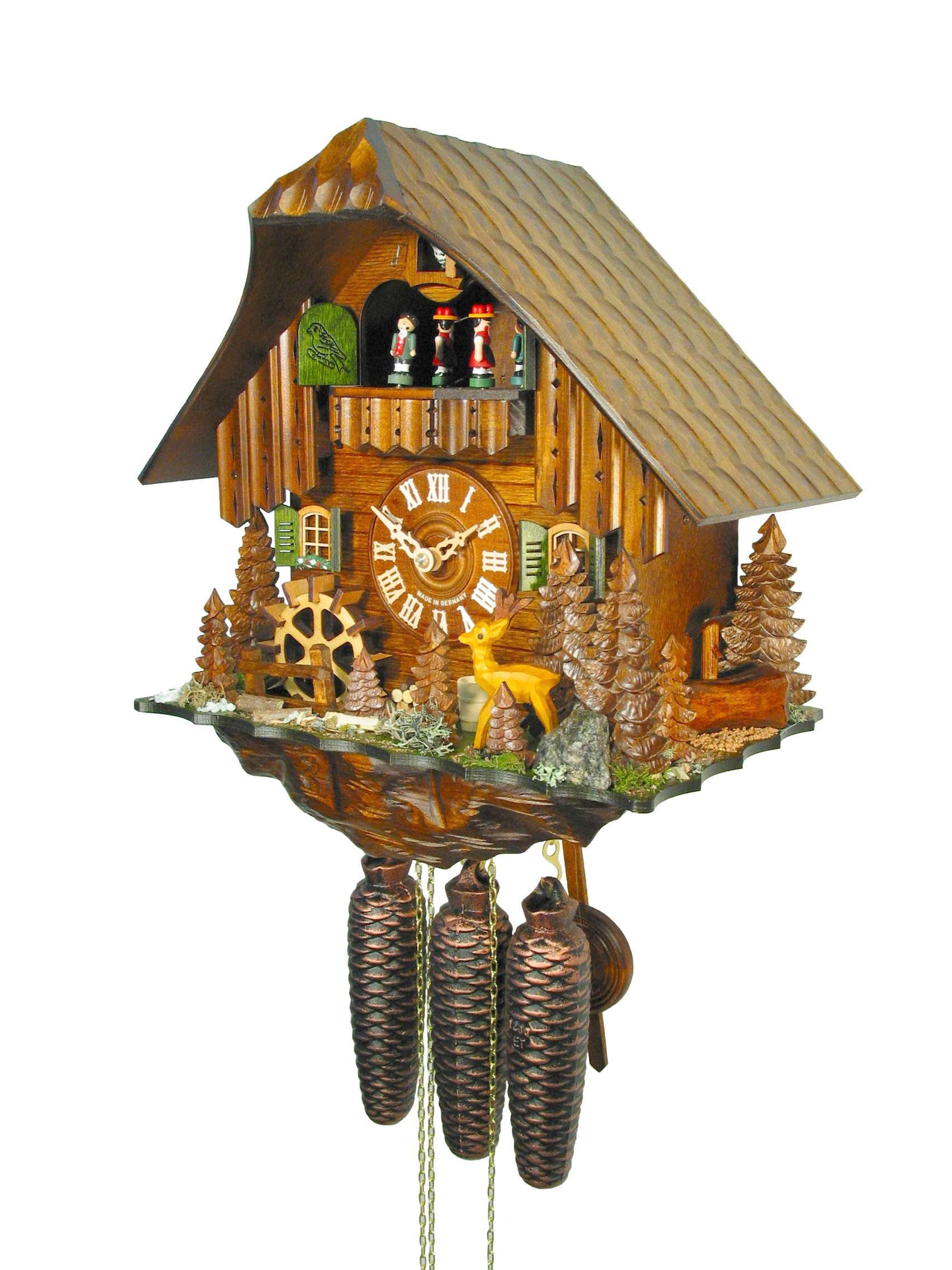 8-Tag Kuckucksuhr Chalet Musik: Schwarzwaldhof mit Rehbock – Bild 5