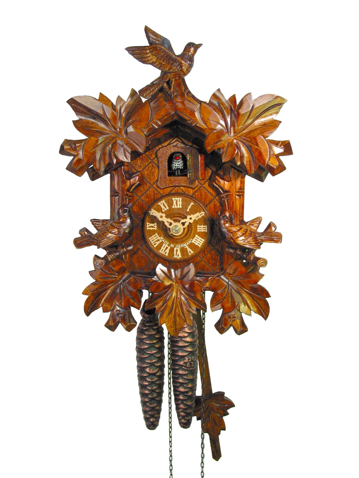 1-Tag Kuckucksuhr 3-Spatzen edel, 26cm August Schwer Uhren
