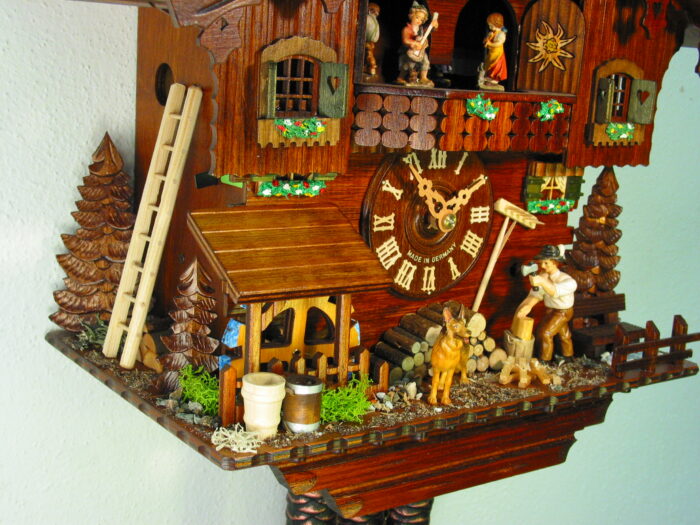 Kuckucksuhr "Schwarzwaldhaus, Mühlrad, Holzhacker" (Copy) – Bild 6