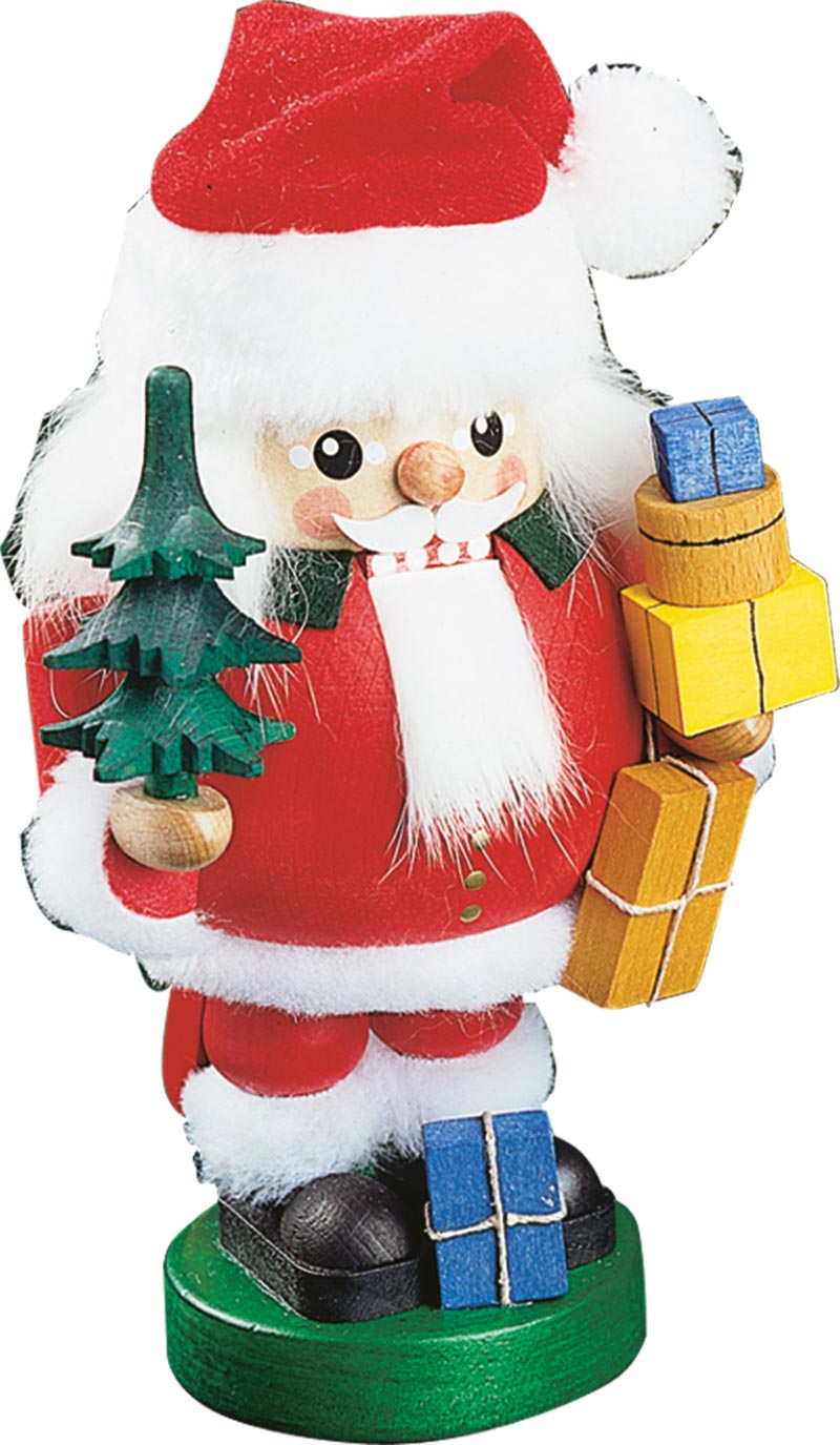 Richard Glaesser Nussknacker Weihnachtsmann mit Paketen aus Seiffen im Erzgebirge
