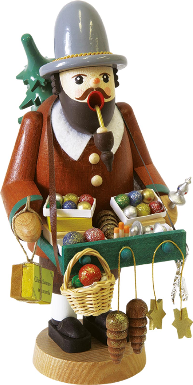 Richard Glaesser Rauchmann Baumschmuckhändler mit Christbaum aus Seiffen im Erzgebirge