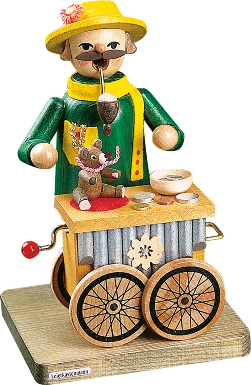 Richard Glaesser Rauchmann Leierkastenmann mit Spielwerk aus Seiffen im Erzgebirge
