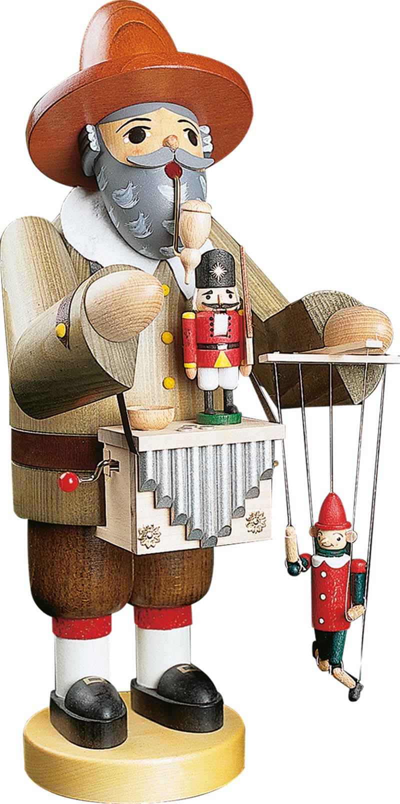 Richard Glaesser Rauchmann Puppenspieler mit Spielwerk aus Seiffen im Erzgebirge