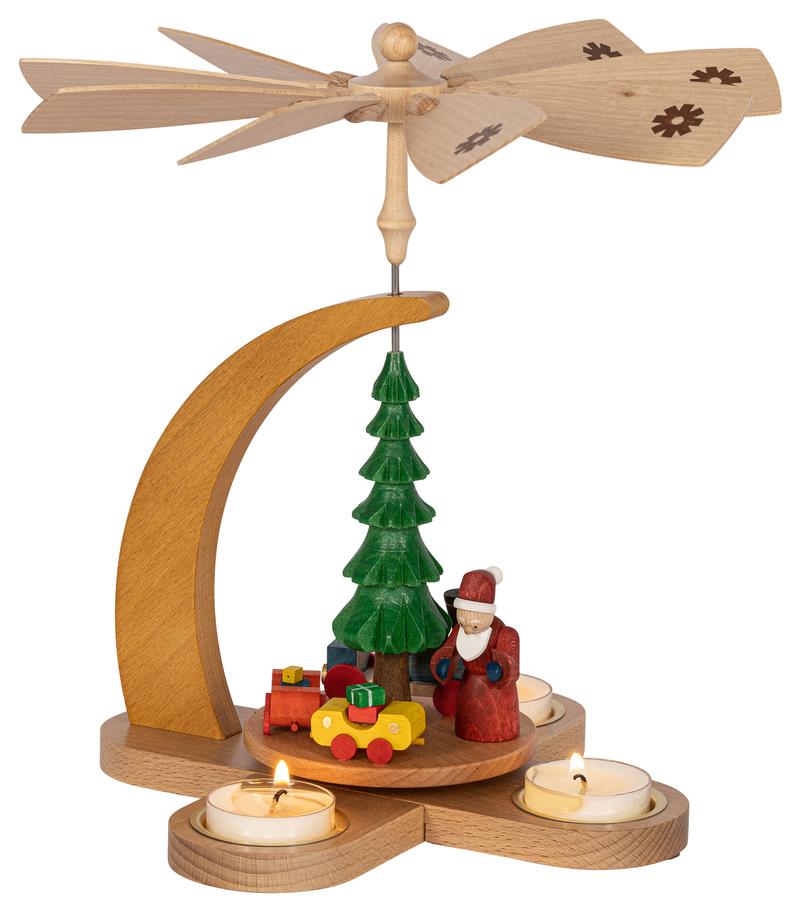 Richard Glaesser Pyramide Weihnachtsmann mit Zug für Teelichte aus Seiffen im Erzgebirge