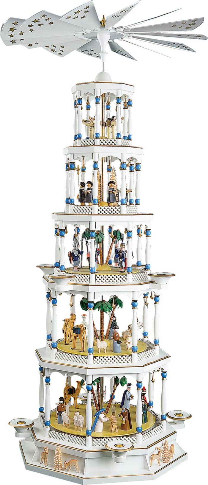Richard Glaesser Pyramide Christi Geburt weiß 5-stöckig mit 22-stimmigem Spielwerk "Stille Nacht" aus Seiffen im Erzgebirge