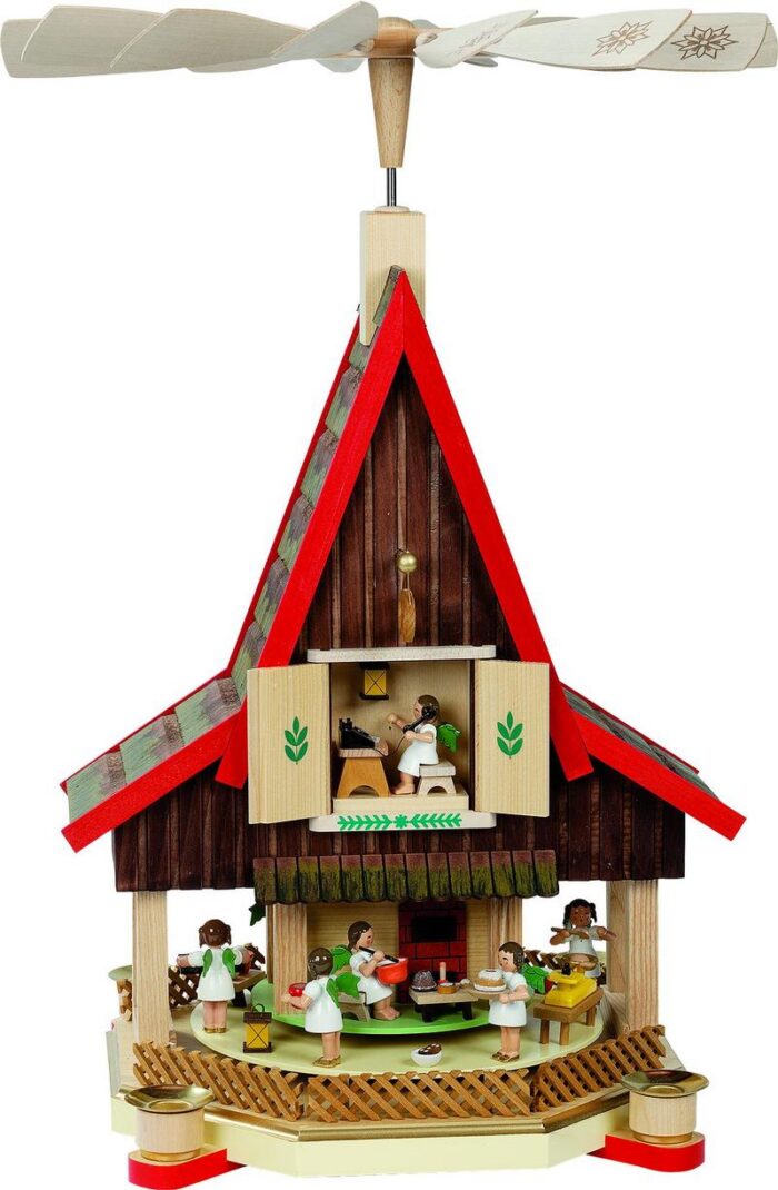 Richard Glaesser Pyramide Adventshaus Engelbäckerei bunt aus Seiffen im Erzgebirge