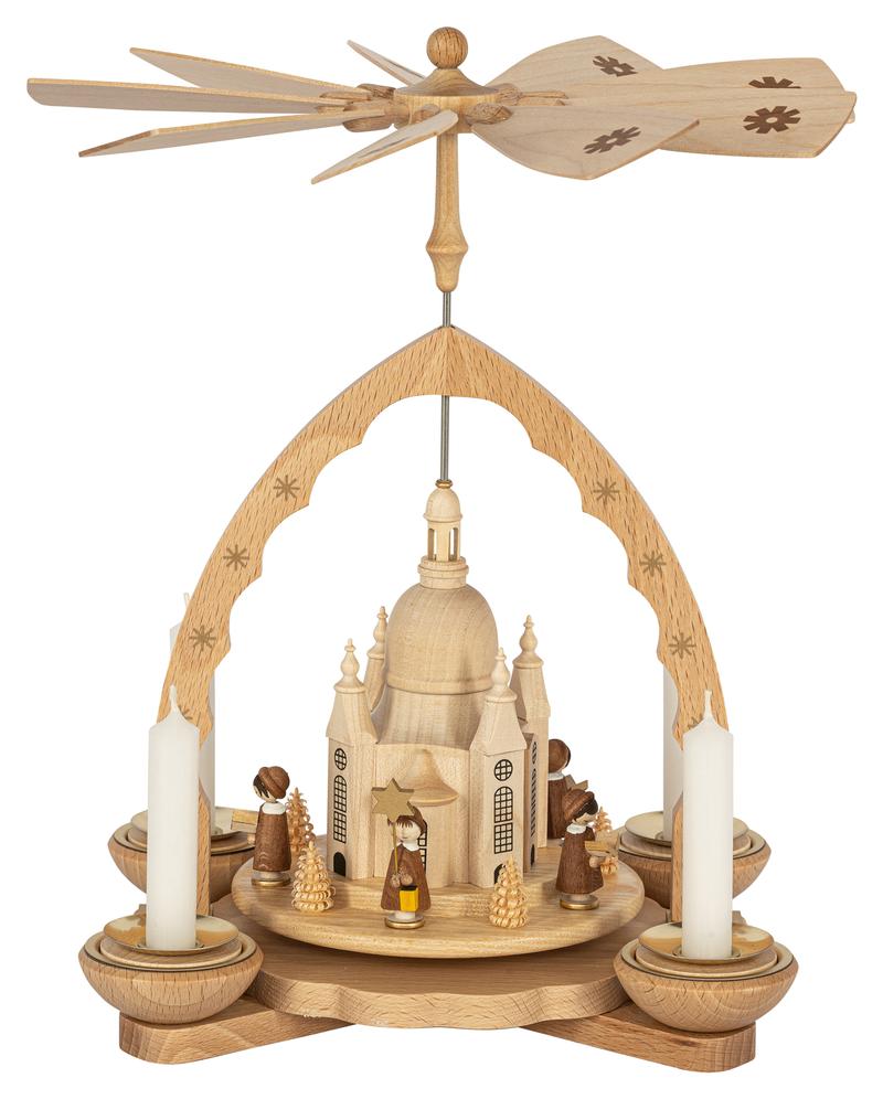Richard Glaesser Pyramide Dresdner Frauenkirche mit Kurrende für Teelicht und Kerzen aus Seiffen im Erzgebirge – Bild 5
