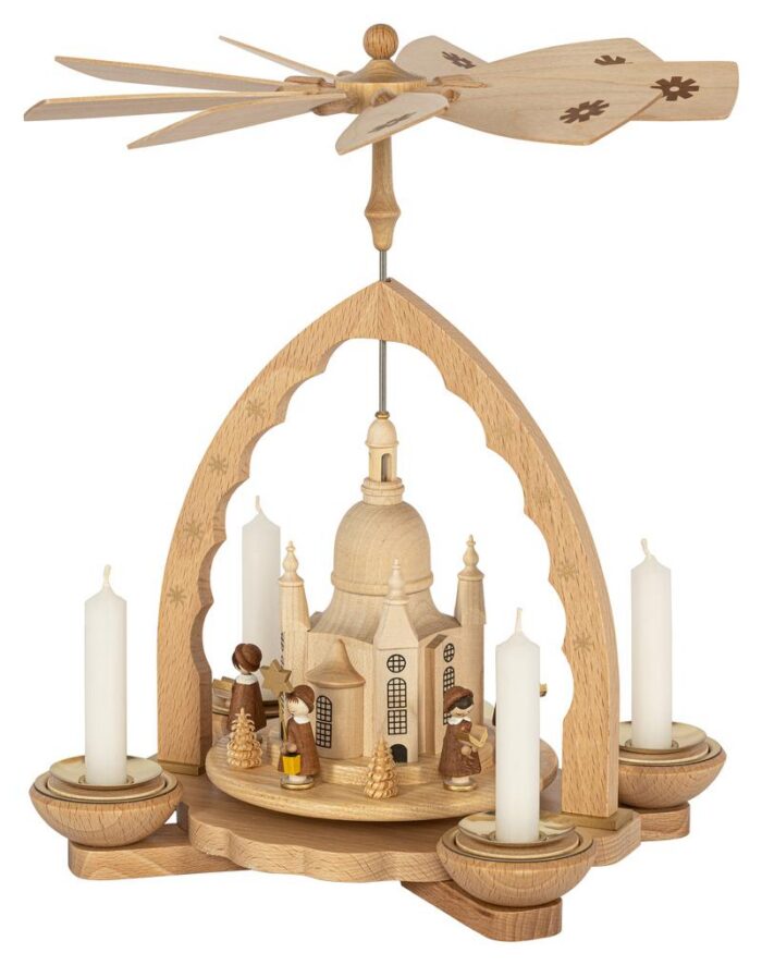 Richard Glaesser Pyramide Dresdner Frauenkirche mit Kurrende für Teelicht und Kerzen aus Seiffen im Erzgebirge – Bild 4