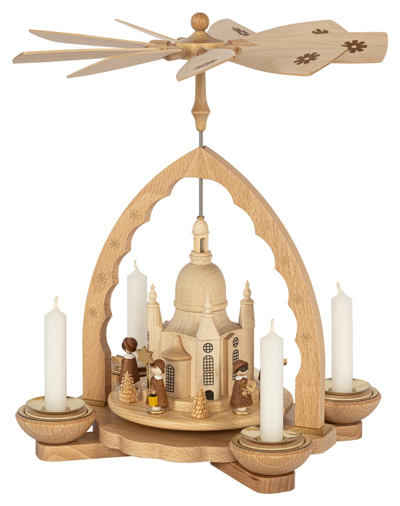 Richard Glaesser Pyramide Dresdner Frauenkirche mit Kurrende für Teelicht und Kerzen aus Seiffen im Erzgebirge – Bild 4