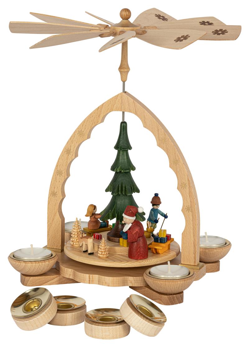 Richard Glaesser Pyramide Weihnachtswald bunt für Teelicht und Kerzen aus Seiffen im Erzgebirge – Bild 3