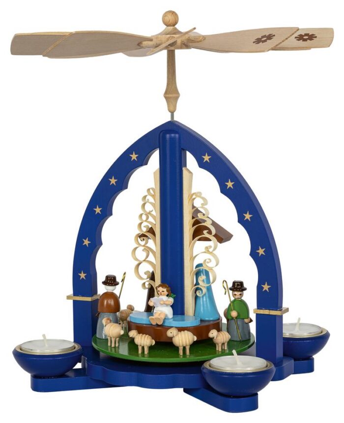 Richard Glaesser Pyramide Heilige Familie blau für Teelicht und Kerzen aus Seiffen im Erzgebirge – Bild 3