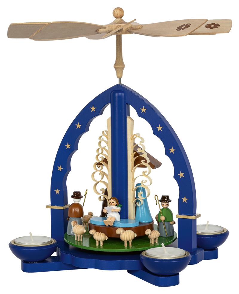 Richard Glaesser Pyramide Heilige Familie blau für Teelicht und Kerzen aus Seiffen im Erzgebirge – Bild 3