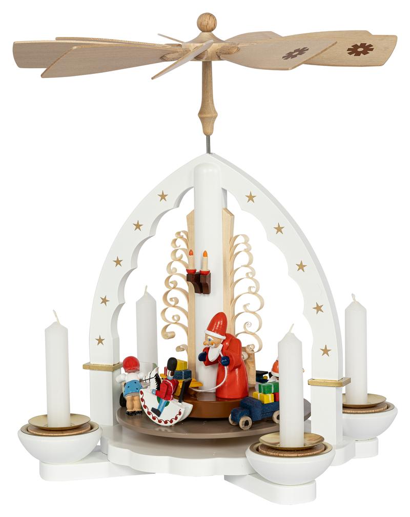 Richard Glaesser Pyramide Weihnachtsbescherung weiß für Teelicht und Kerzen aus Seiffen im Erzgebirge – Bild 4