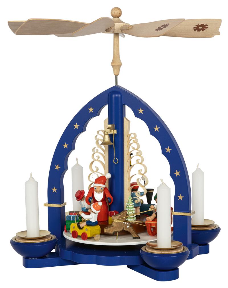 Richard Glaesser Pyramide Weihnachtszug blau für Teelicht und Kerzen aus Seiffen im Erzgebirge – Bild 4