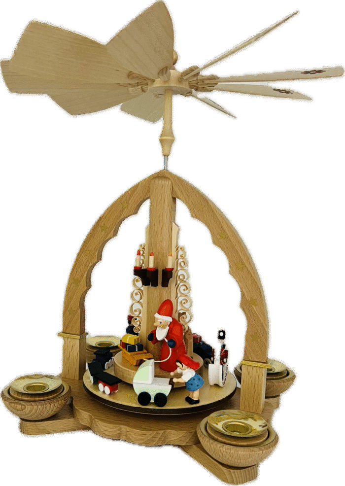 Richard Glaesser Pyramide Weihnachtsbescherung bunt für Teelicht und Kerzen aus Seiffen im Erzgebirge – Bild 4