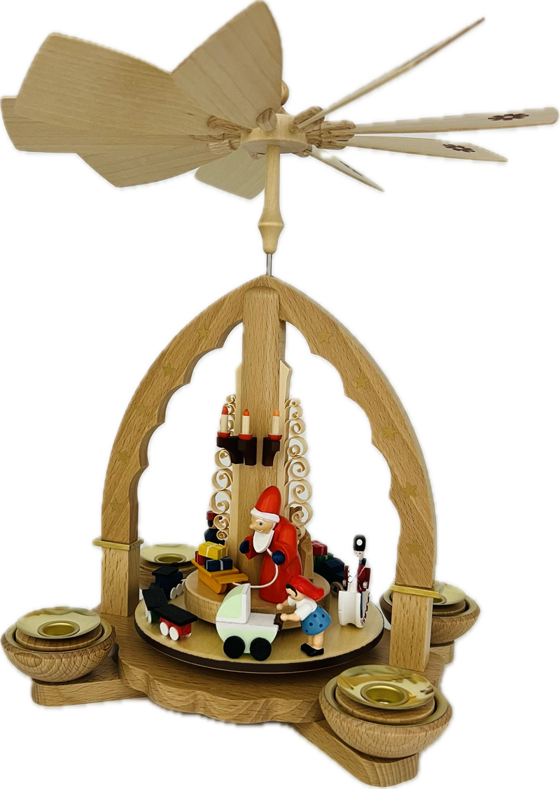 Richard Glaesser Pyramide Weihnachtsbescherung bunt für Teelicht und Kerzen aus Seiffen im Erzgebirge – Bild 4