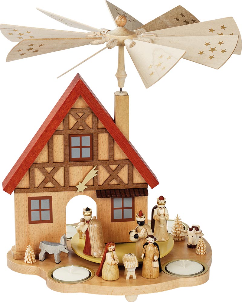 Richard Glaesser Pyramidenhaus Christi Geburt natur für Teelichte aus Seiffen im Erzgebirge