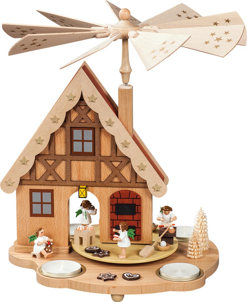 Richard Glaesser Pyramidenhaus Engelbäckerei bunt für Teelichte aus Seiffen im Erzgebirge