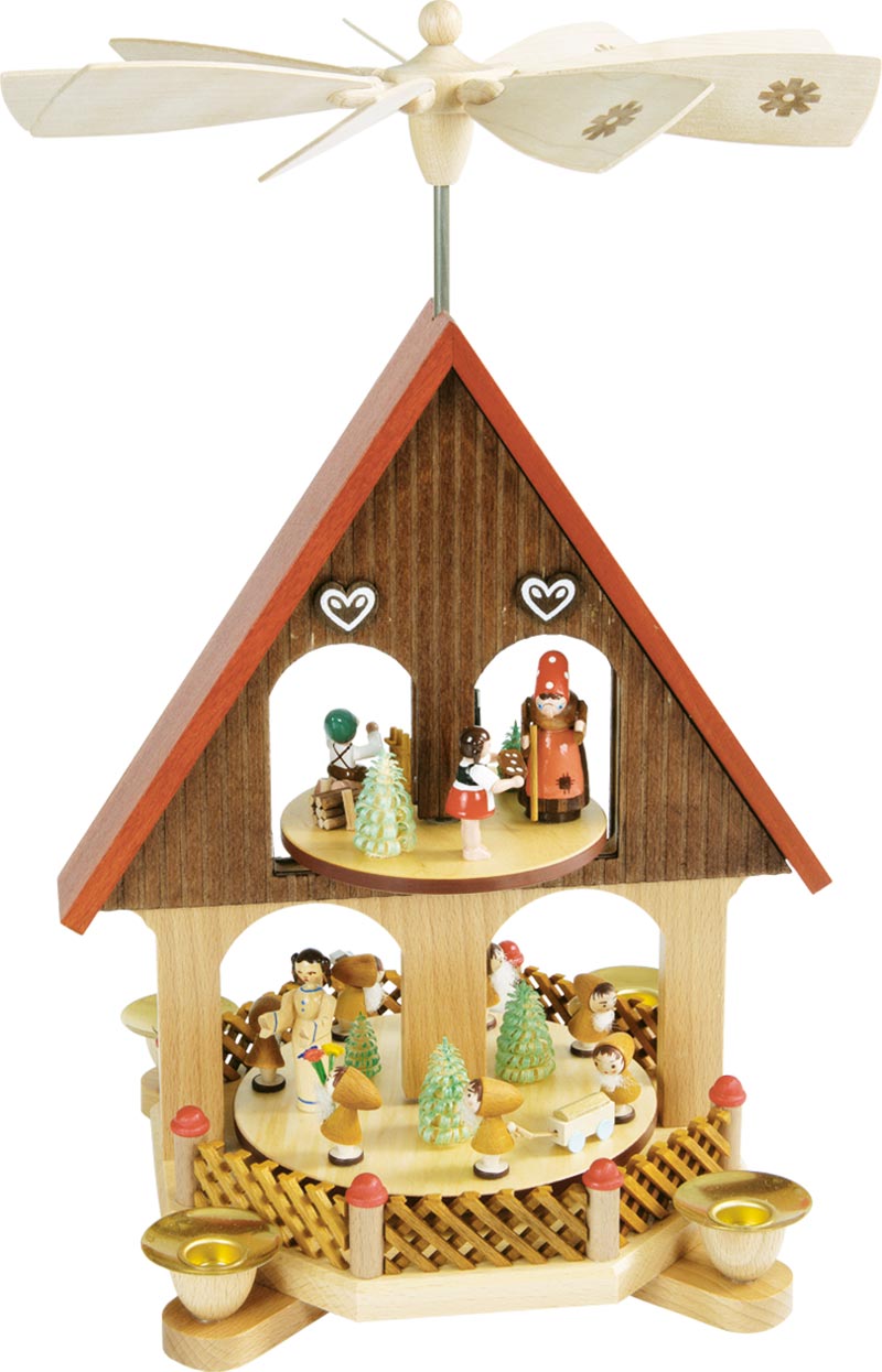 Richard Glaesser Pyramidenhaus Märchen natur 2-stöckig, mit Hänsel und Gretel, Schneewittchen und den 7 Zwergen, aus Seiffen im Erzgebirge