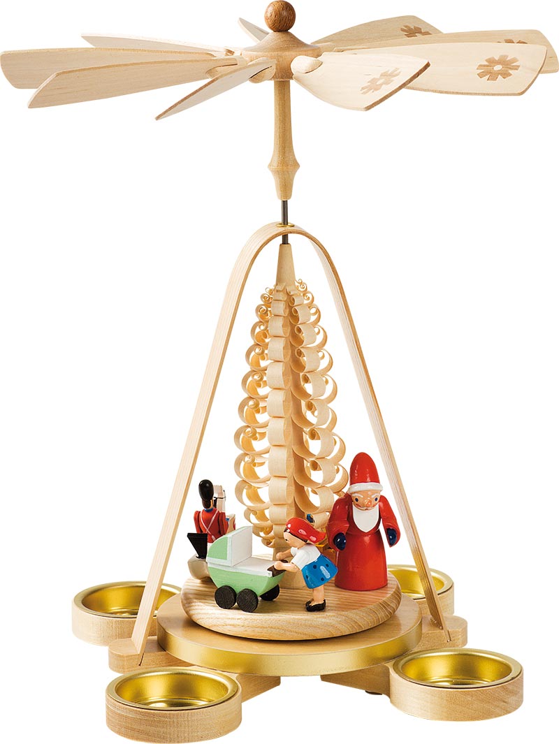 Richard Glaesser Pyramide Weihnachtsbescherung für Teelichte aus Seiffen im Erzgebirge