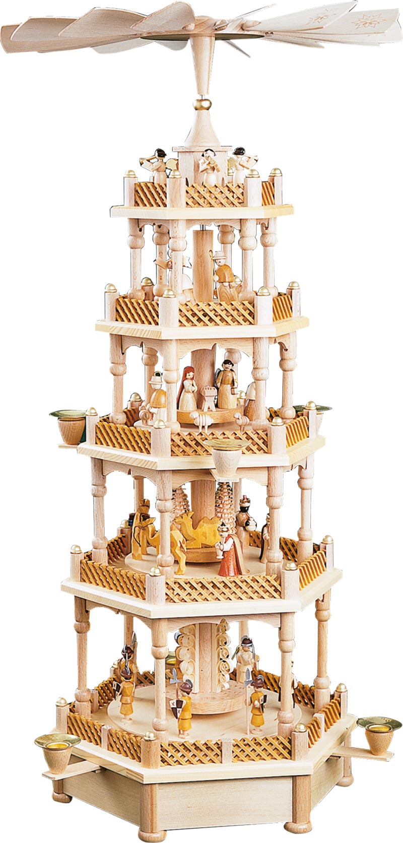 Richard Glaesser Pyramide Heilige Familie natur 4-stöckig mit Spielwerk aus Seiffen im Erzgebirge