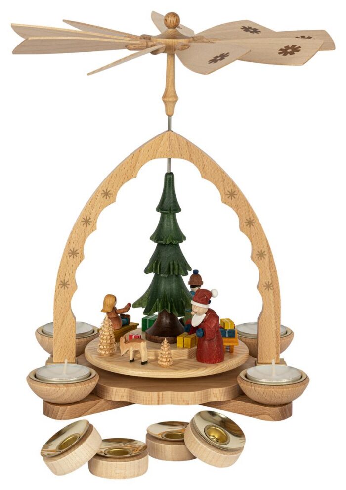 Richard Glaesser Pyramide Weihnachtswald bunt für Teelicht und Kerzen aus Seiffen im Erzgebirge