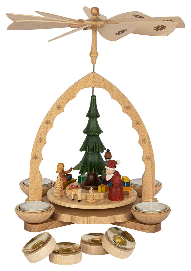 Richard Glaesser Pyramide Weihnachtswald bunt für Teelicht und Kerzen aus Seiffen im Erzgebirge